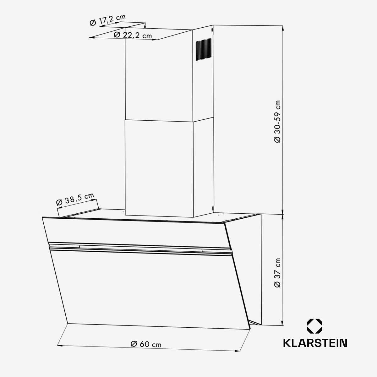 Klarstein Alina 90 Angled Cooker Hood - 615m³/h Air Flow, Touch Panel, LED Backlighting, Quiet 63dB, Energy Class A, 90cm Extractor Hood, Black