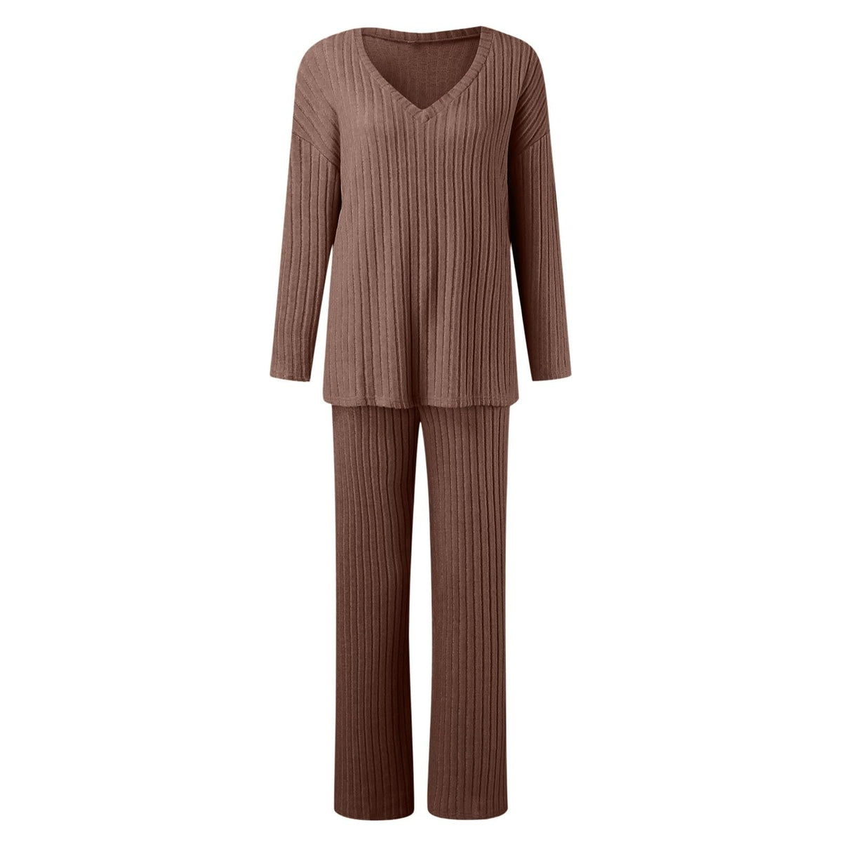 Lounge Wear Sets For Women Uk Womens Pyjamas Set Ladies Pyjamas Two Piece Outfit Fleece Tracksuits V-Neck Long Sleeve Jumpers And Wide Leg Trousers With Pockets Sleepwear Plain Casual Homewear