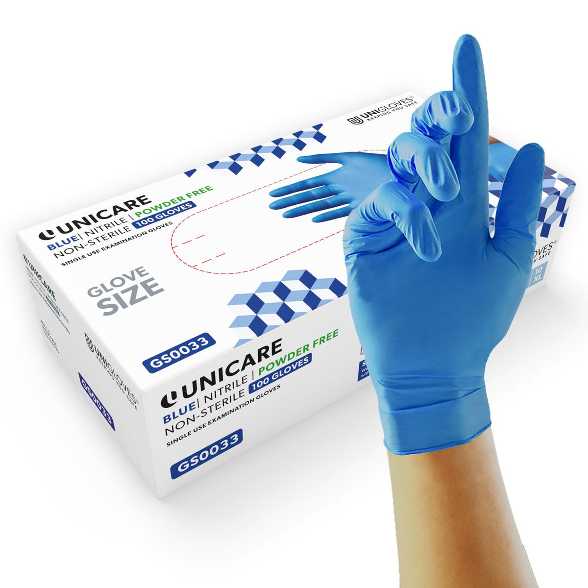 Unigloves Unicare Nitrile Examination Disposable Box of 100 Blue Gloves