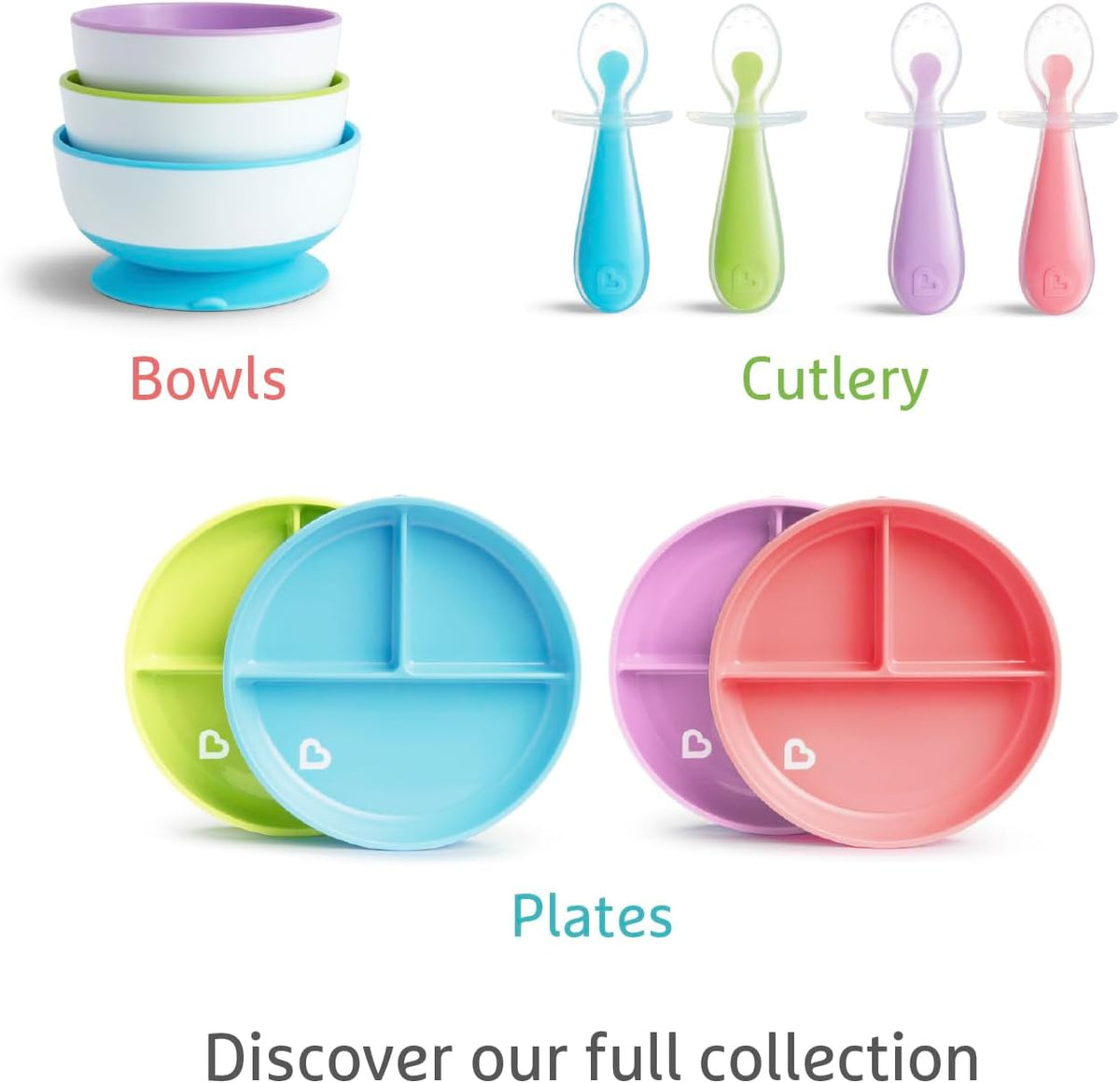 Munchkin Stay Put Baby Suction Bowl Set| Baby Bowls for Weaning| Baby Feeding Suction Dish Pack| for Babies & Toddlers 6 Months+|BPA Free Weaning Set for Babies| Microwave/Dishwasher Safe | 3 Pack