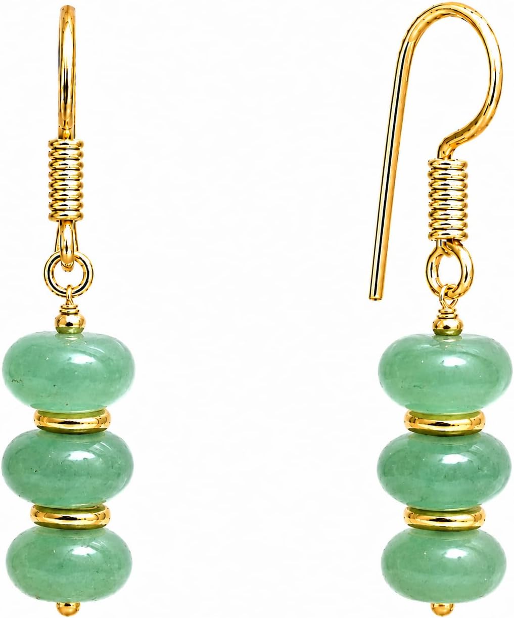 Gempires Natural Gemstone Rondelle Bead Earrings for Women | 8mm Beaded Drop Dangle Earrings | Gold Plated Hypoallergenic Hook Jewelry | Handmade Lightweight Crystal Earrings