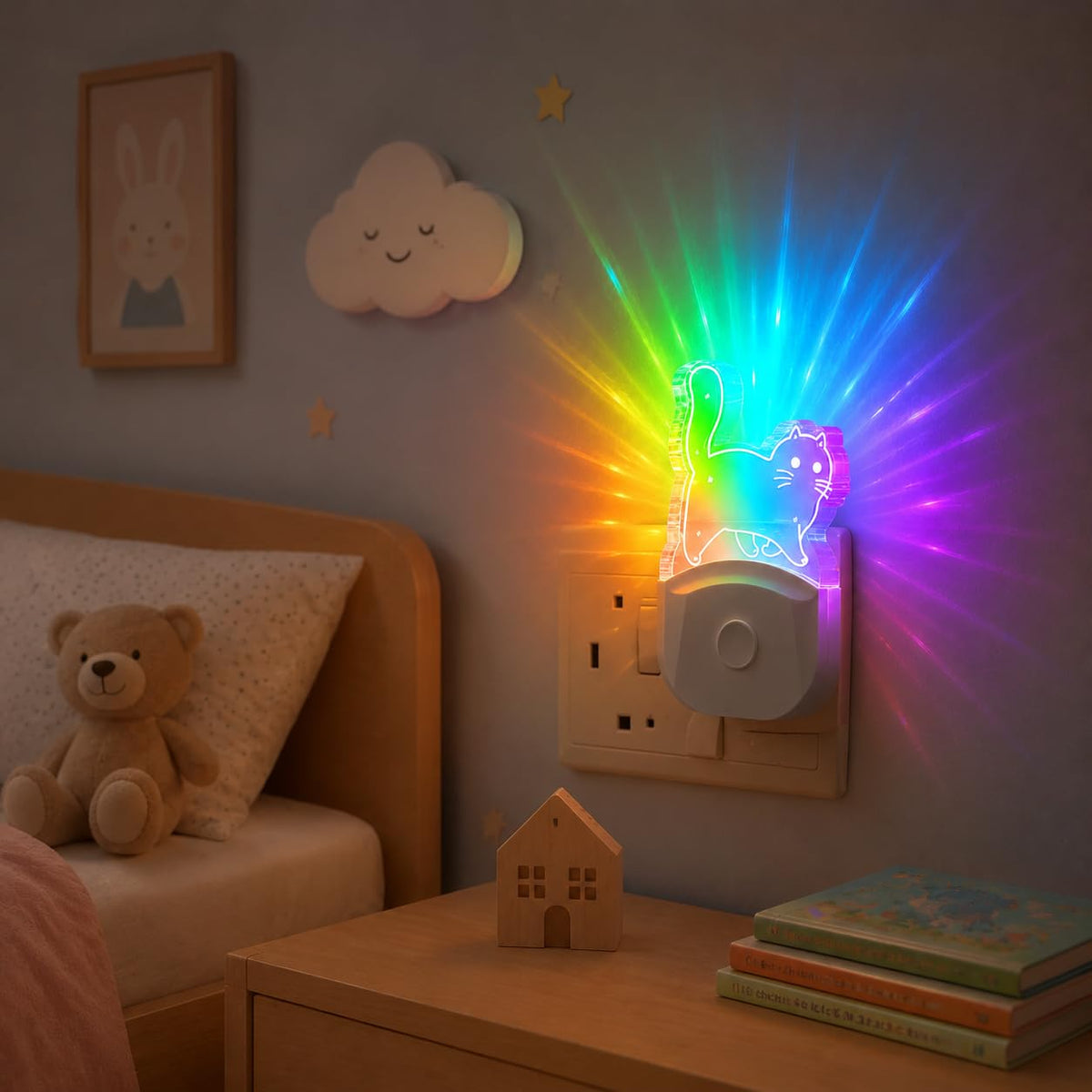 Emeritpro Night Light Plug in Wall with Dusk to Dawn Sensor, Warm White+RGB