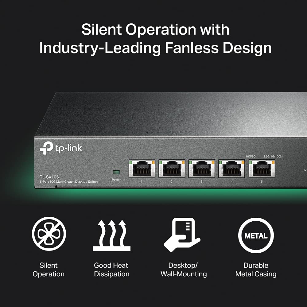 TP-Link TL-SG105S, 5 Port Gigabit Ethernet Network Switch, Ethernet Splitter, Hub, Desktop and Wall-Mounting, Sturdy Metal, Fanless, Plug and Play, Energy-Saving