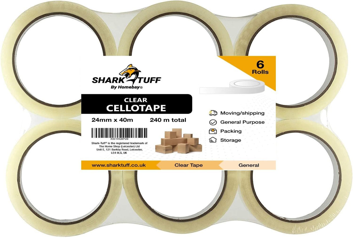 6 Pack - Cellotape Rolls Strong Clear Packing Tape Extra Long | Packaging Sellotape Transparent Stationary Gift Wrap Tape Refill 24mm x 40m