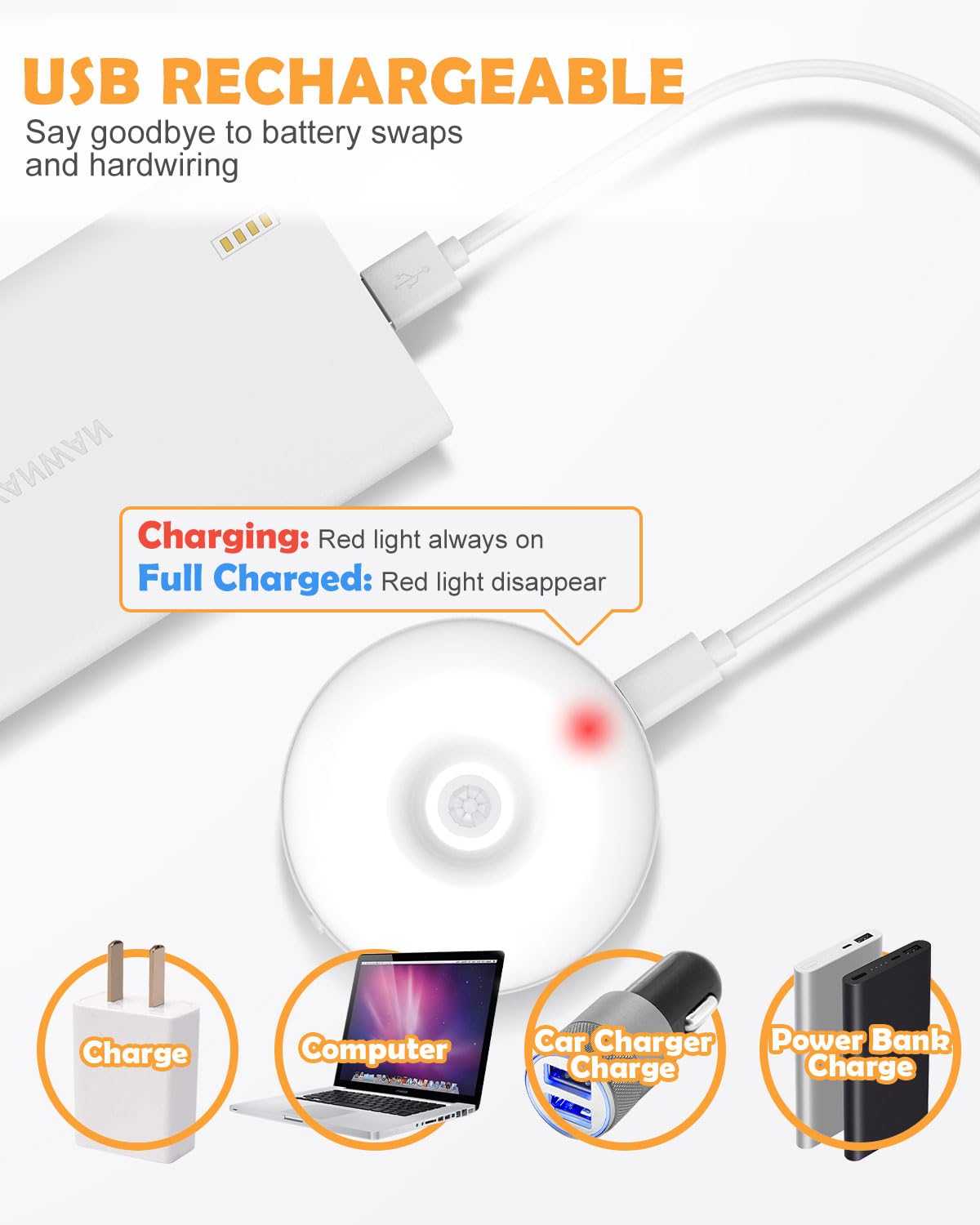 Motion Sensor Lights Indoor, 6 Pack Cupboard Lights, Stair Lights Night Lights, 3 Modes USB Charging Wall Lights, Magnetic Sensor Lights Indoors for Kitchen Stair Closet Under Cabinet