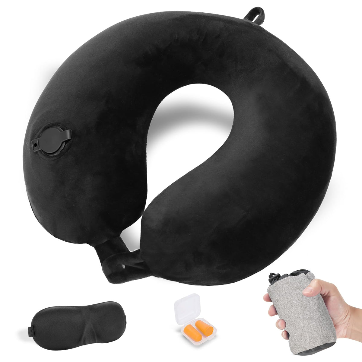 Cirorld Inflatable Travel Pillow, Blow up Neck Pillow for Travel, Lightweight Inflatable Travel Pillow for Airplane with Eye Mask and Earplugs—Travel Essentials for Flying, Grey