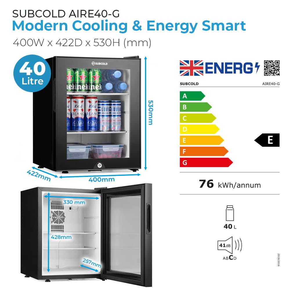 Subcold Aire20-G Mini Fridge | 20L | Frost-Free | Glass Door | LED
