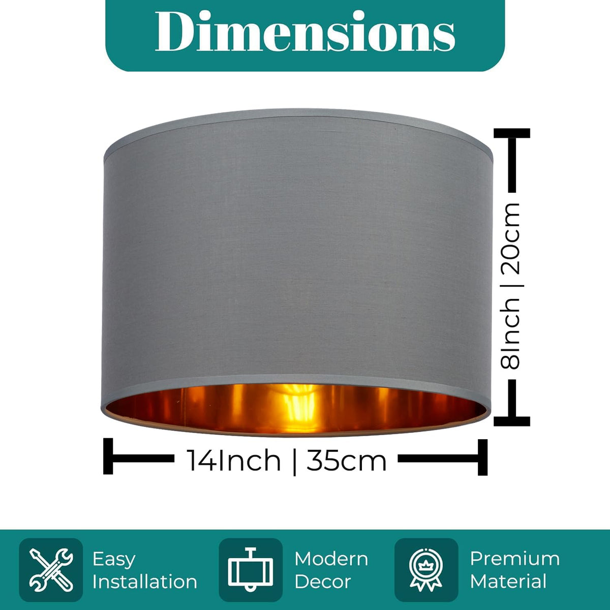 GIGGI Fabric Lamp Shades with Golden Inner Light Shade Ceiling – Modern Lampshades for Ceiling Lights, Lamp Shades for Table Lamps, Floor Lamps, Living Room, Bedroom, Home Décor (Green, 12")