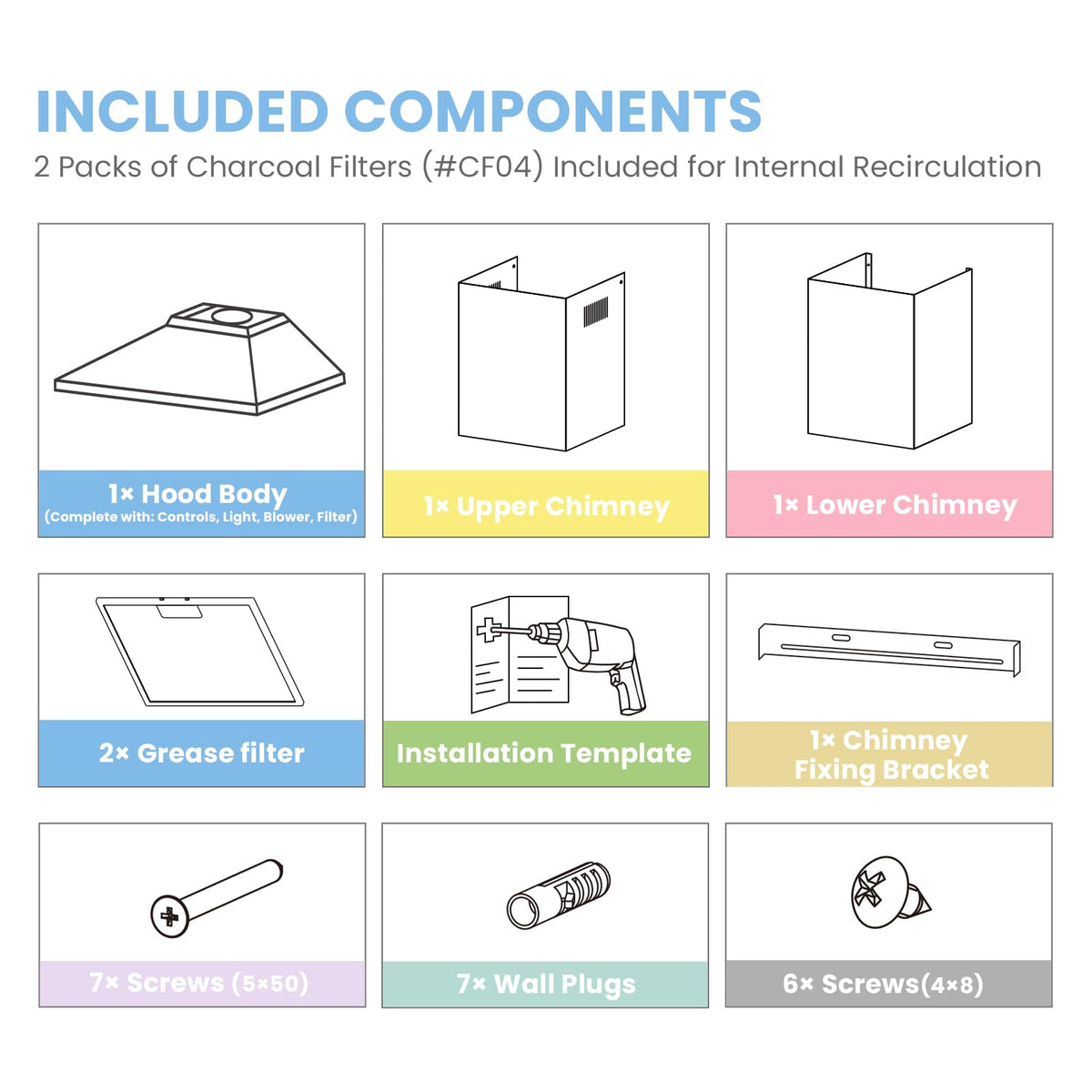 COMFEE' 90cm Chimney Cooker Hood, Class A++ Wall Mounted Kitchen Extractor