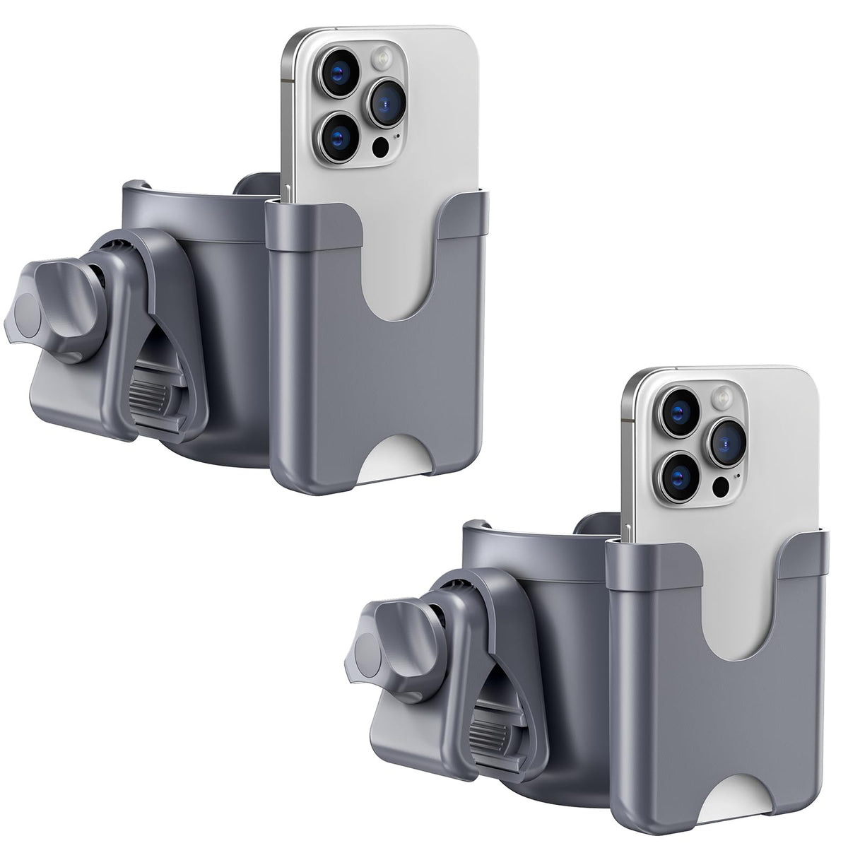 2-Pack Pram Cup Holder with Phone Holder, Universal Pram Buggy Accessories