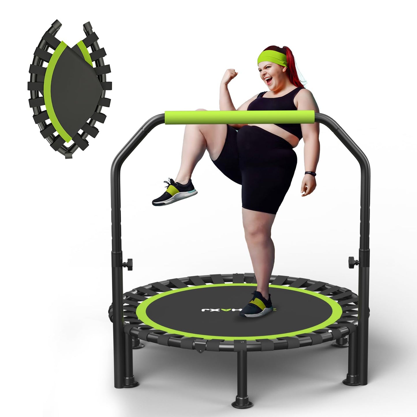 ZCMHAXJ Foldable Mini Trampoline, 40" Rebounder Trampoline for Adults & Kids, 450lbs Capacity with/without U/T-Shaped Adjustable Bar, Indoor Fitness Workout Exercise Equipment