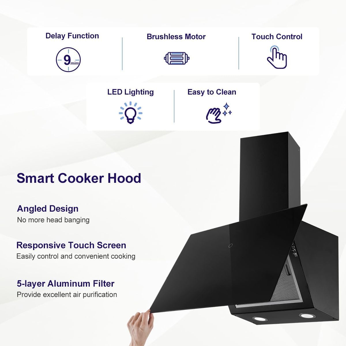 SNDOAS 90cm Cooker Hood, A+++, 450m³/h, 3 Speed & Booster, Black