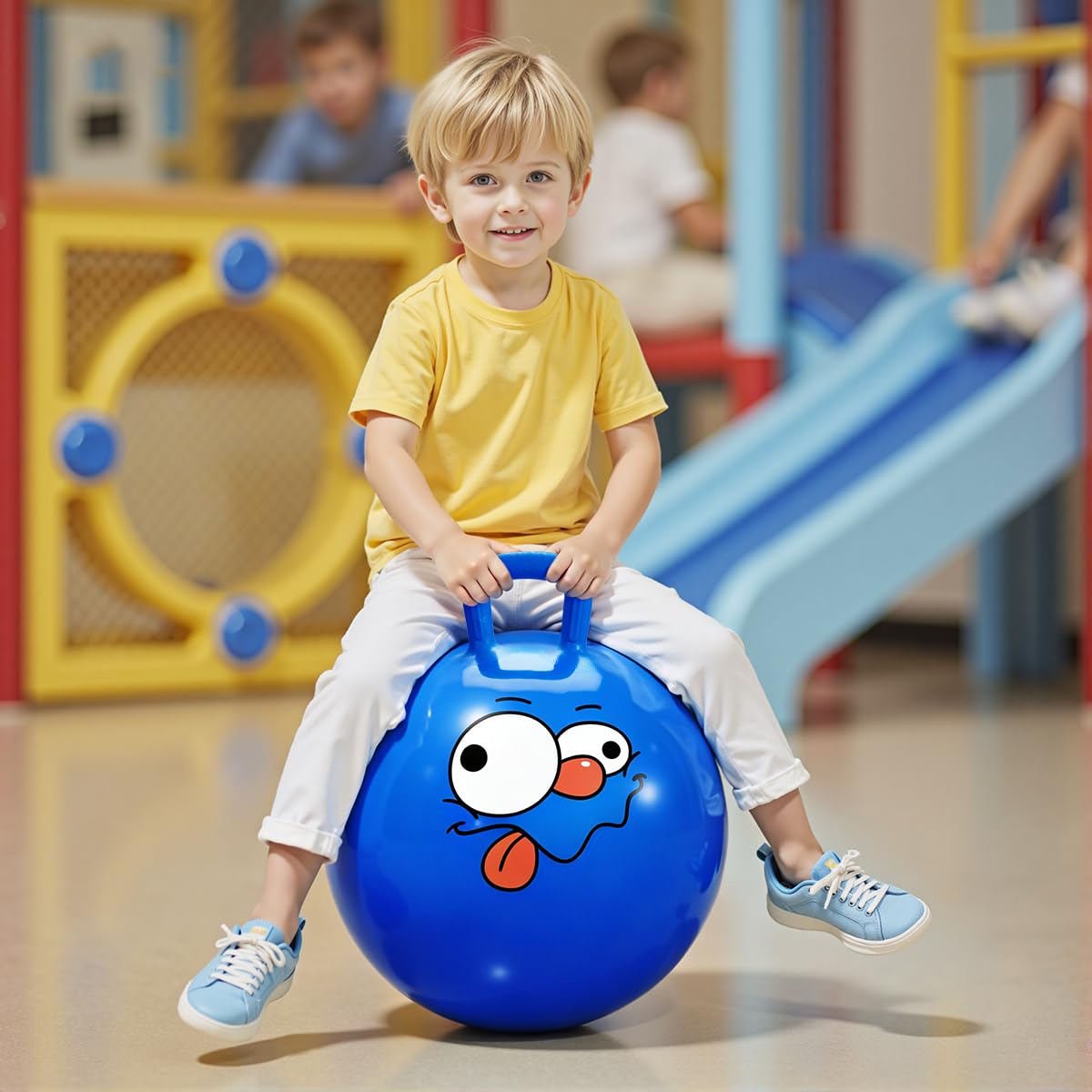 Vastoy 20 Inch Space Hopper Ball for Kids 6-9 Years - Anti-Slip Space Hopper with Hand Pump, Bouncy Inflatable Ride On Toy for Indoor Outdoor Fun, for Children (Blue Eyes)