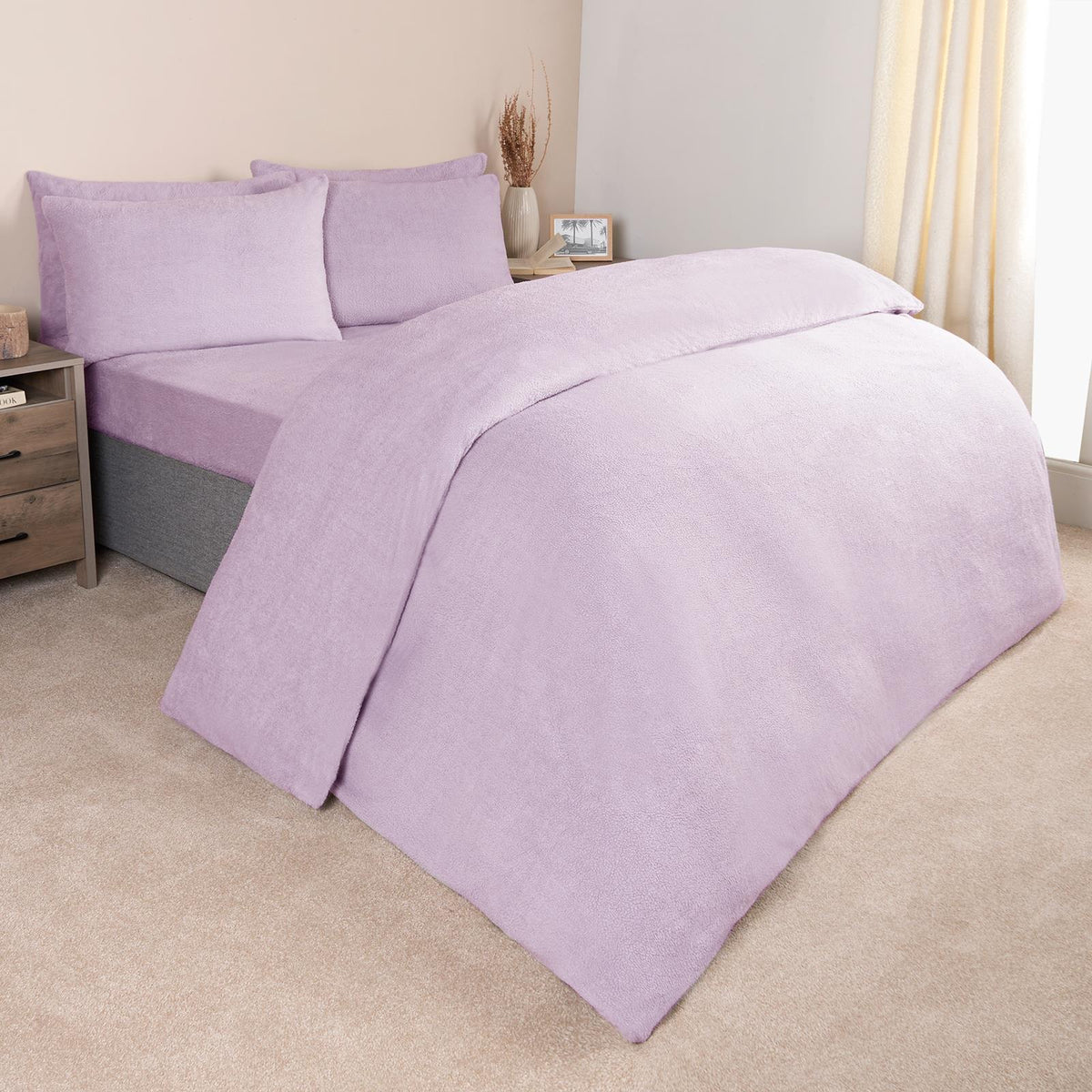 OHS Teddy Fleece Duvet Cover with Pillow Case Thermal Warm Bedding Set