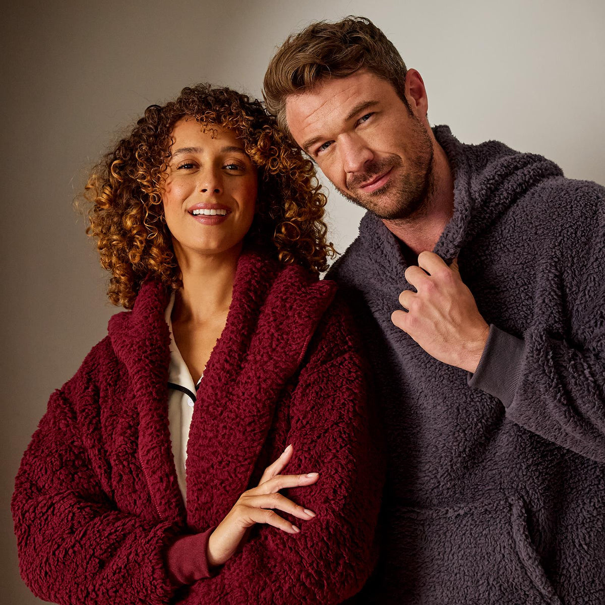 OHS Waterfall Cardigan Warm Teddy Fleece Open Front Wrap Loungewear Outwear