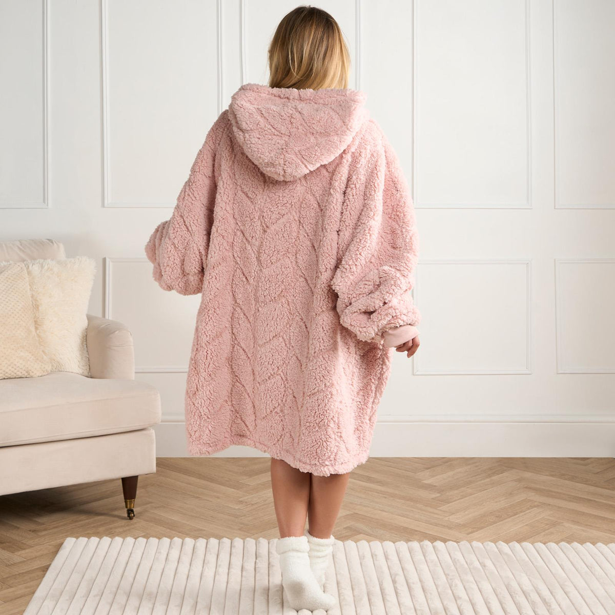 Oversized Hoodie Blanket Giant Fleece Supersoft Braided Jumper Wearable Throw