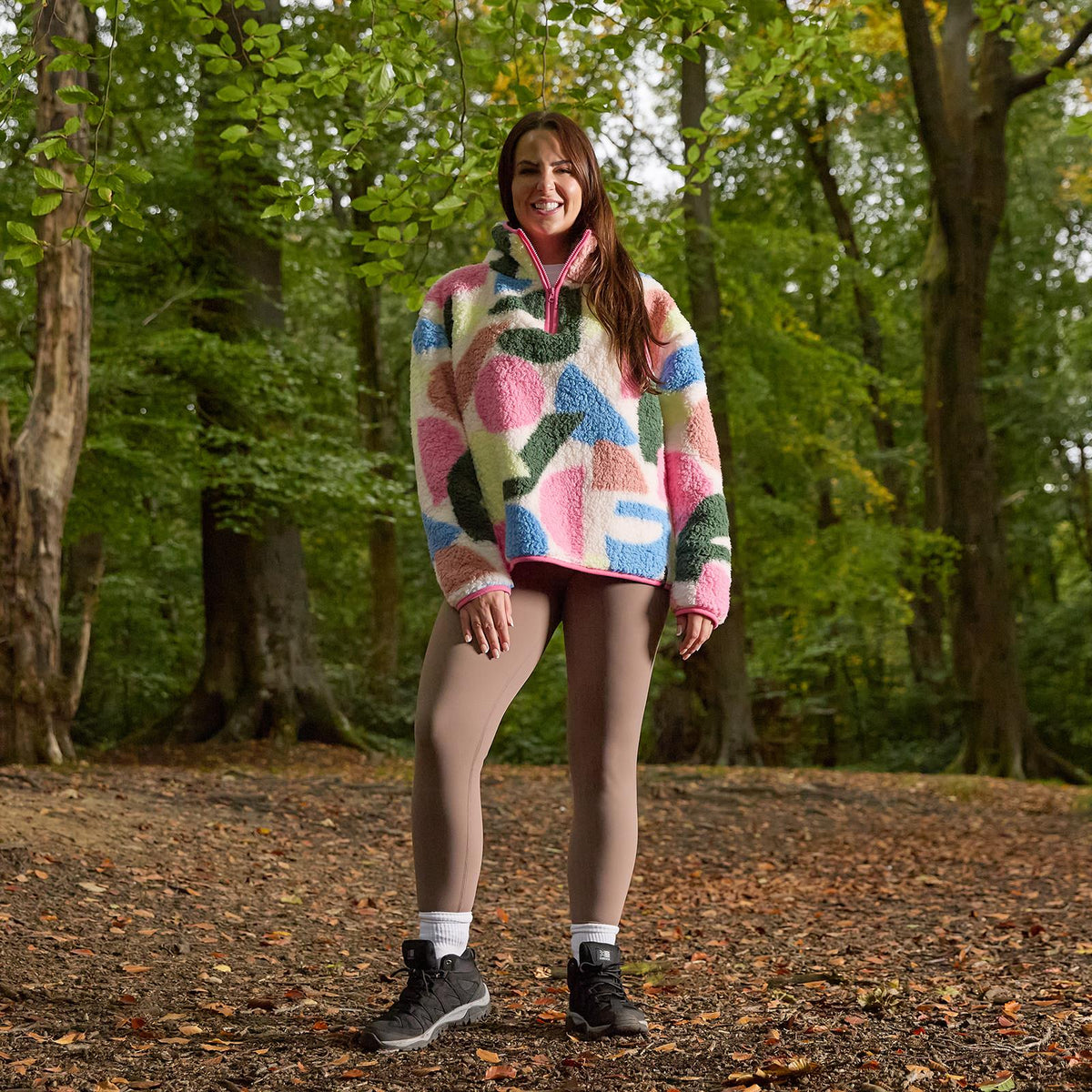 OHS Half Zip Hoodie Geometric Print Teddy Fleece Jumper Pullover Sweatshirt