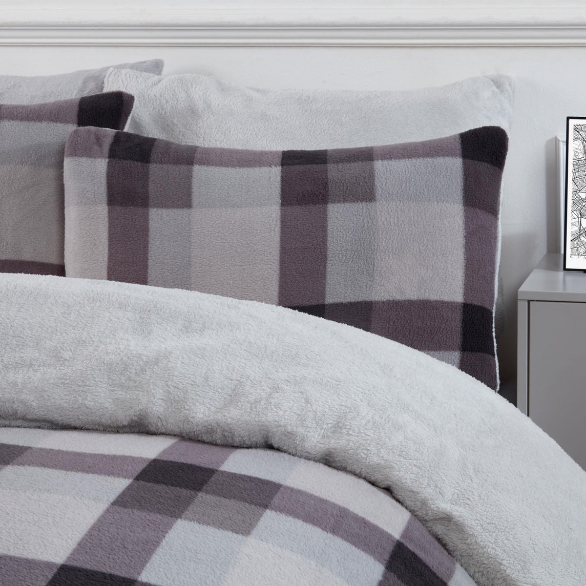 Dreamscene Check Teddy Fleece Duvet Cover with Pillowcase Thermal Bedding Set UK