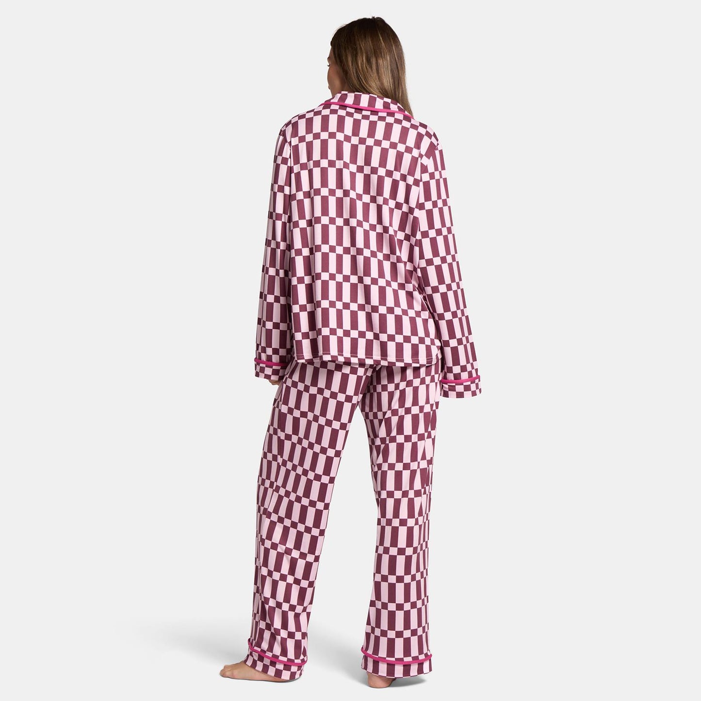 OHS Printed Piped Pyjama Set Jersey Button Through Nightwear Loungewear
