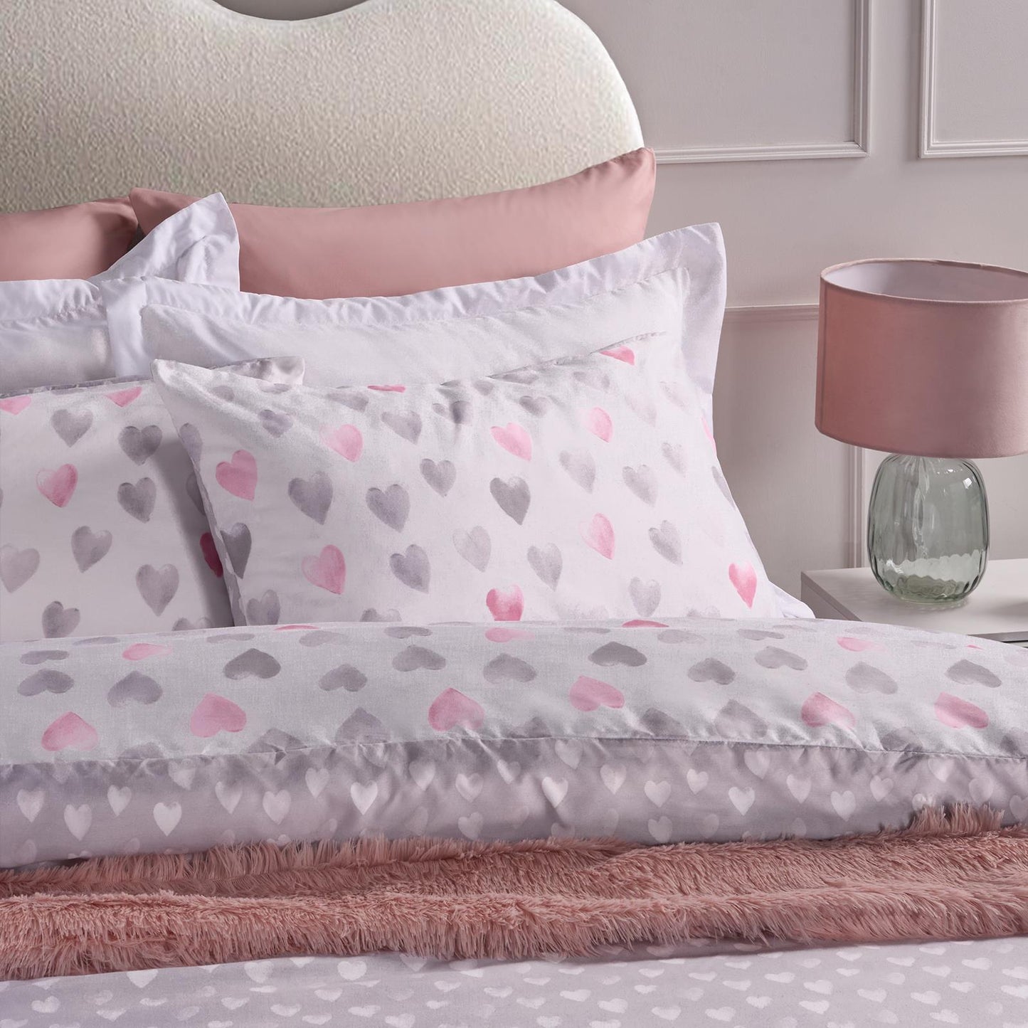 OHS Watercolour Bedding Set Hearts Microfibre Duvet Cover with Pillowcase