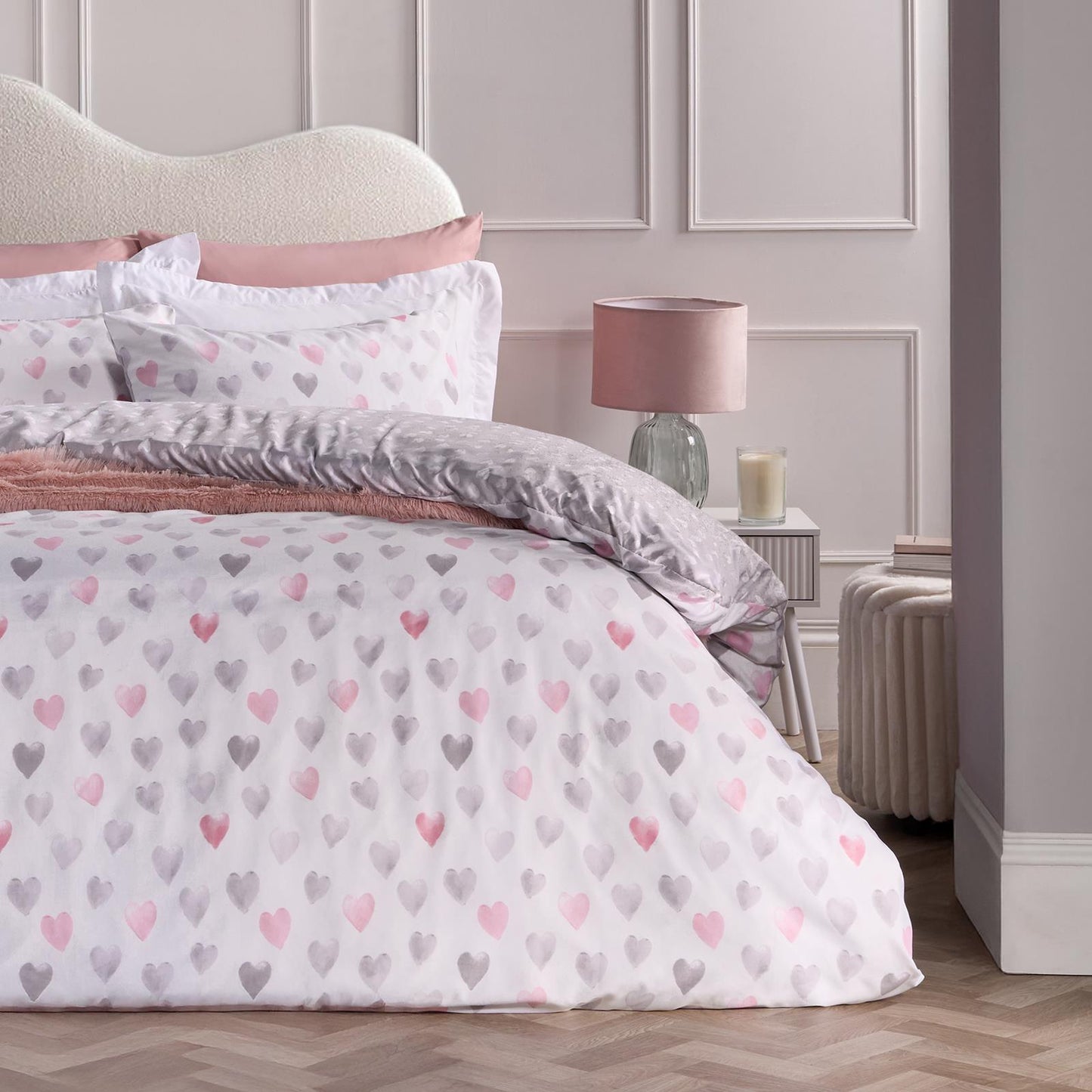 OHS Watercolour Bedding Set Hearts Microfibre Duvet Cover with Pillowcase