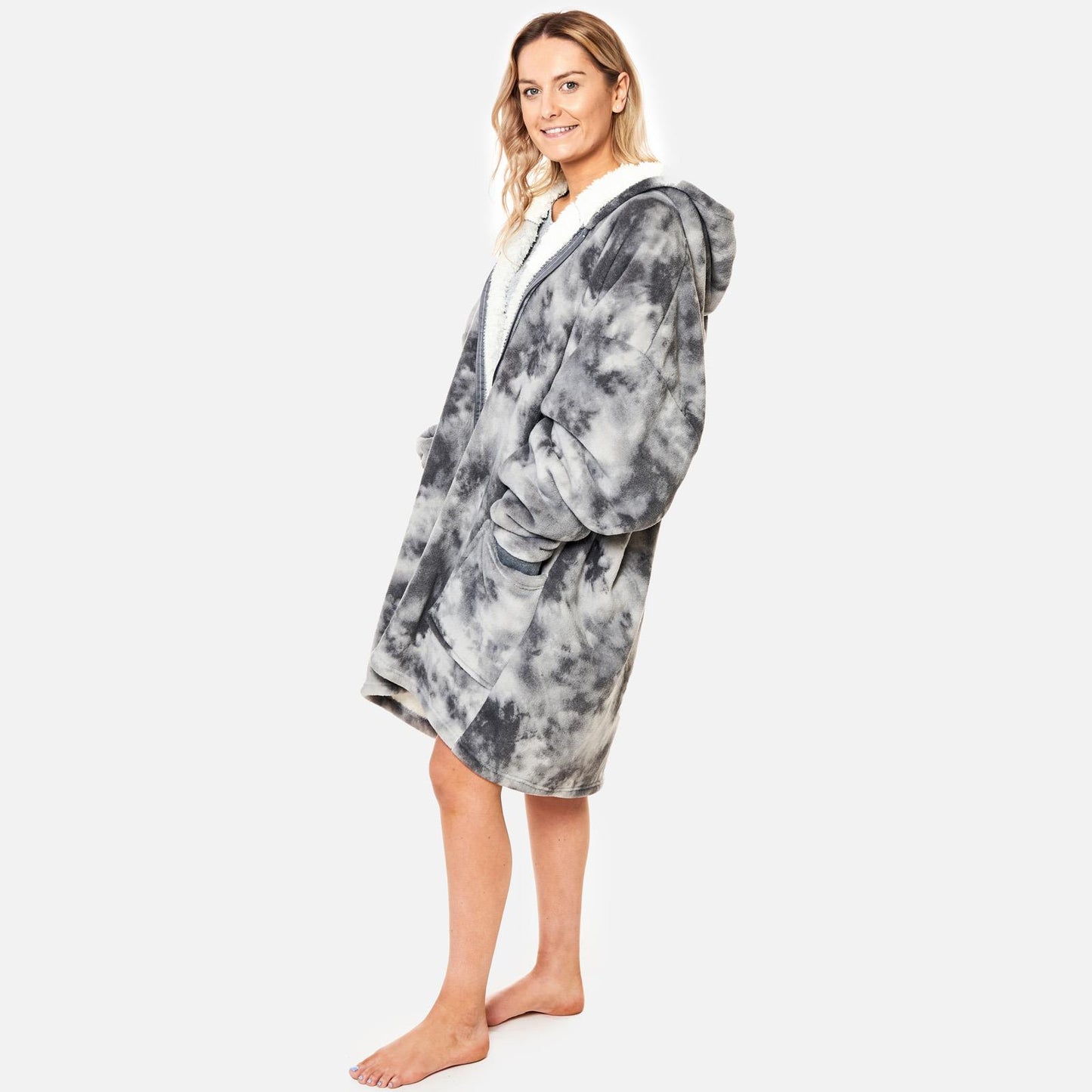 OHS Oversized Sherpa Tie Dye Hoodie Zip Up Womens Sweatshirt Cardigan UK