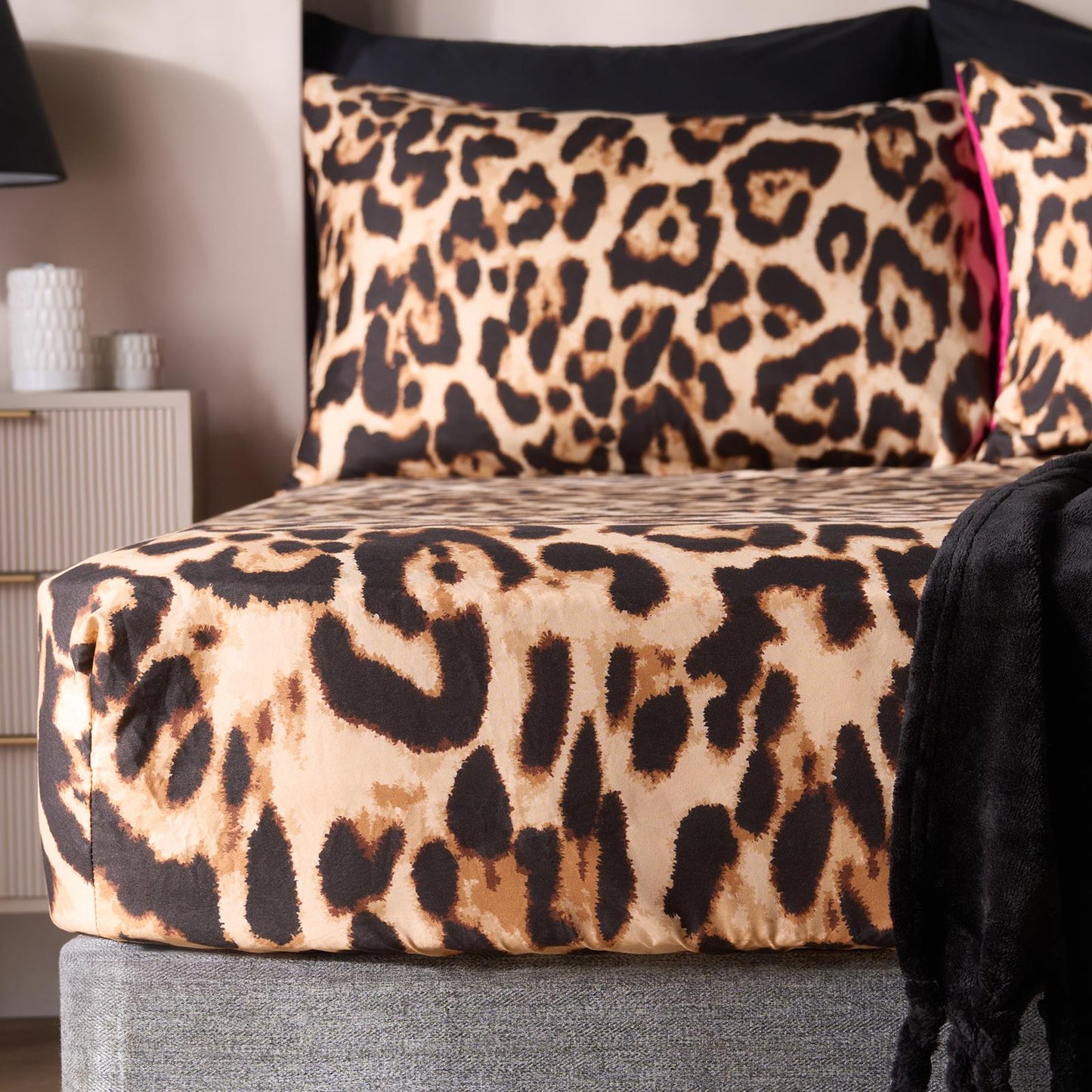 OHS Microfibre Deep Fitted Sheet Leopard Print 25cm Hotel Quality Easy Care