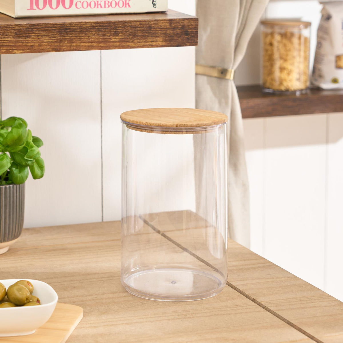 Clear Storage Tub with Lid Pasta Dry Food Container Fresh Durable Plastic Bamboo