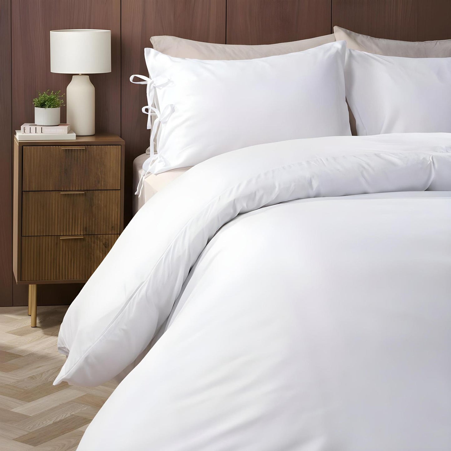 OHS Bow Tie Duvet Cover Plain Dye Soft Cosy Bedding Set with Pillowcase