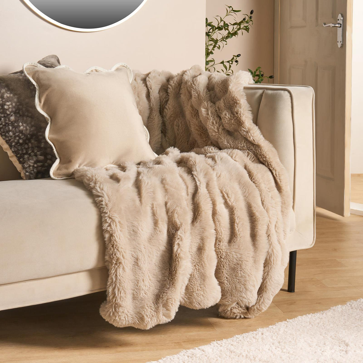 OHS Throw Bubble Faux Fur Blanket Winter Soft Warm Fleece Bedspread