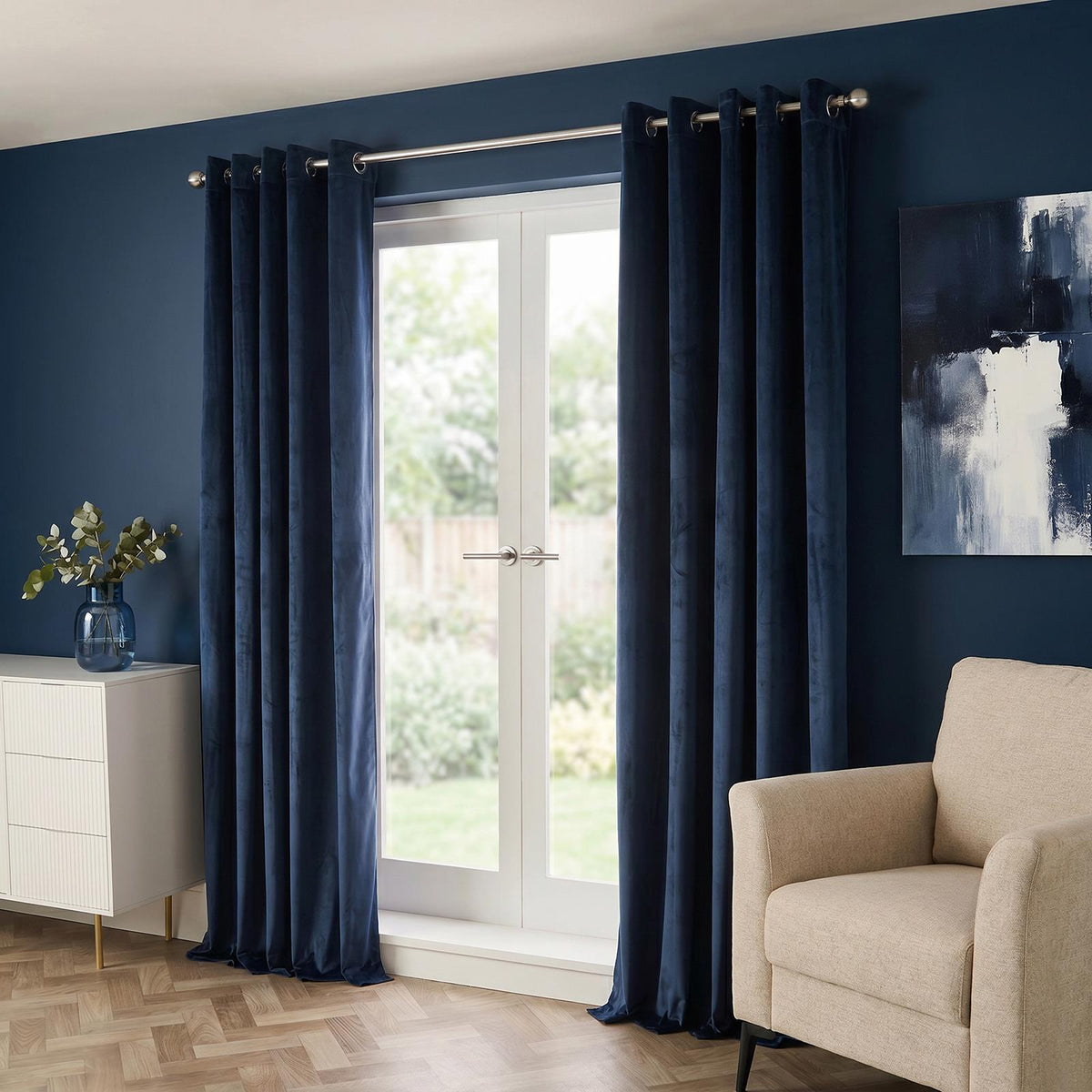 Thermal Matte Velvet Eyelet Curtains 2 Pair Of Ready Made Thick Fabric Ring Top