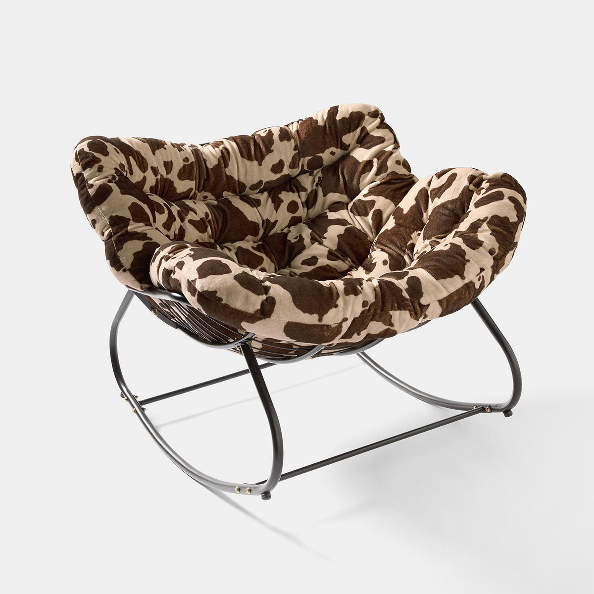 OHS Rocking Chair Ribbed or Smooth Faux Fur Upholstered Metal Frame Cushioned
