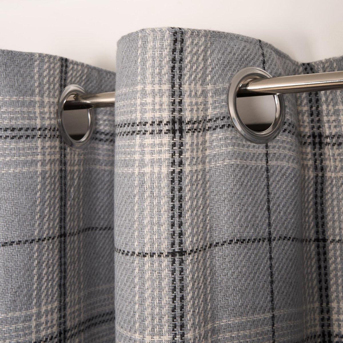 OHS Check Eyelet Curtains Pair Thermal Ring Top Textured Woven Ready Made