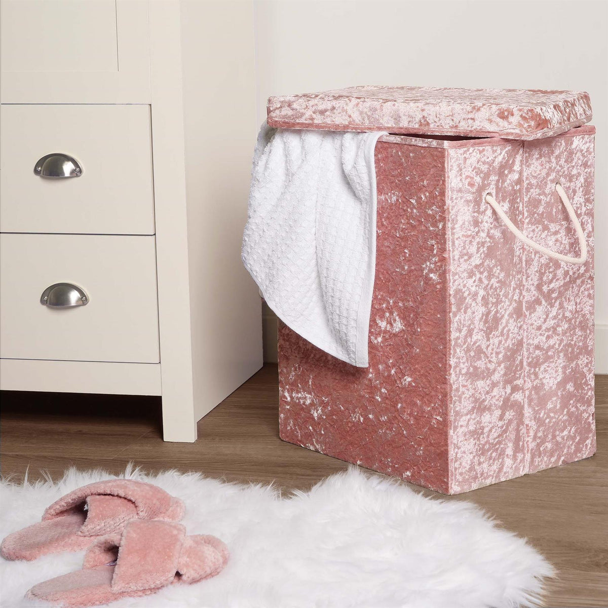 OHS Laundry Bag Crushed Velvet Foldable Compact Clothing Shoe Toy Storage Basket