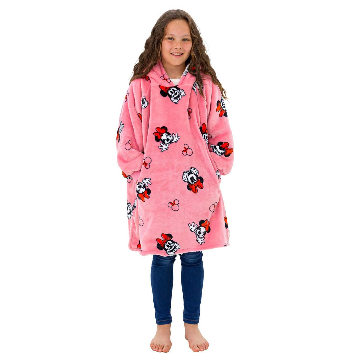 Minnie Mouse Hoodie Blanket Oversized Wearable Soft Sherpa Fleece Throw, Pink