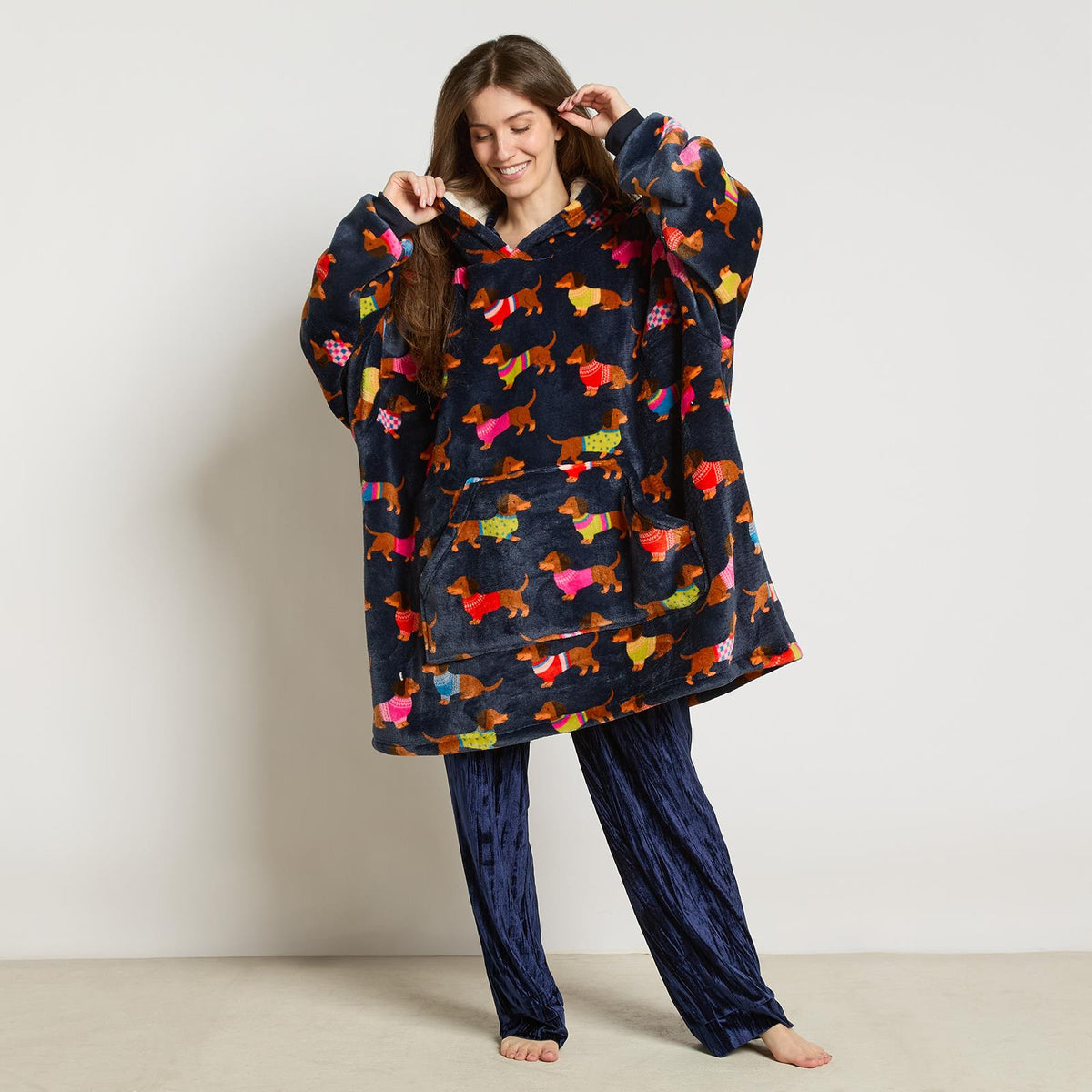 OHS Pet Print Loungewear Set Hoodie Blanket Sherpa Lined Fleece Winter Nightwear
