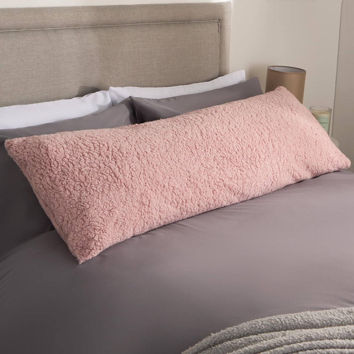 OHS Long Bolster Pillow Teddy Fleece Body Neck Pregnancy Support Cushion