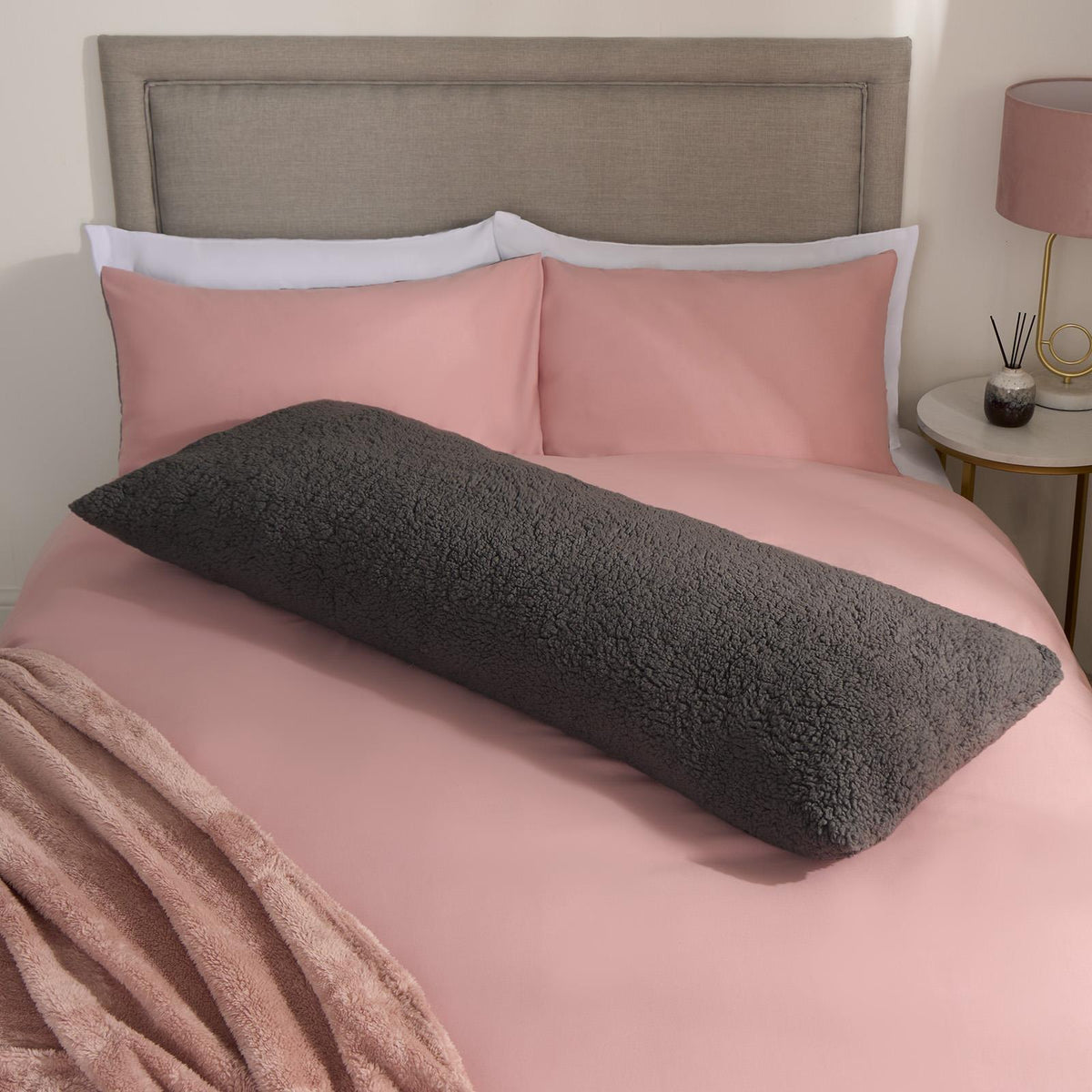 OHS Long Bolster Pillow Teddy Fleece Body Neck Pregnancy Support Cushion