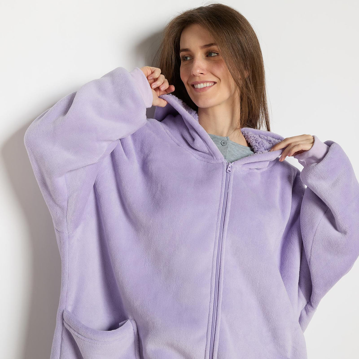 OHS Zip Up Hoodie Blanket Oversized Sherpa Fleece Thermal Sweatshirt Jumper