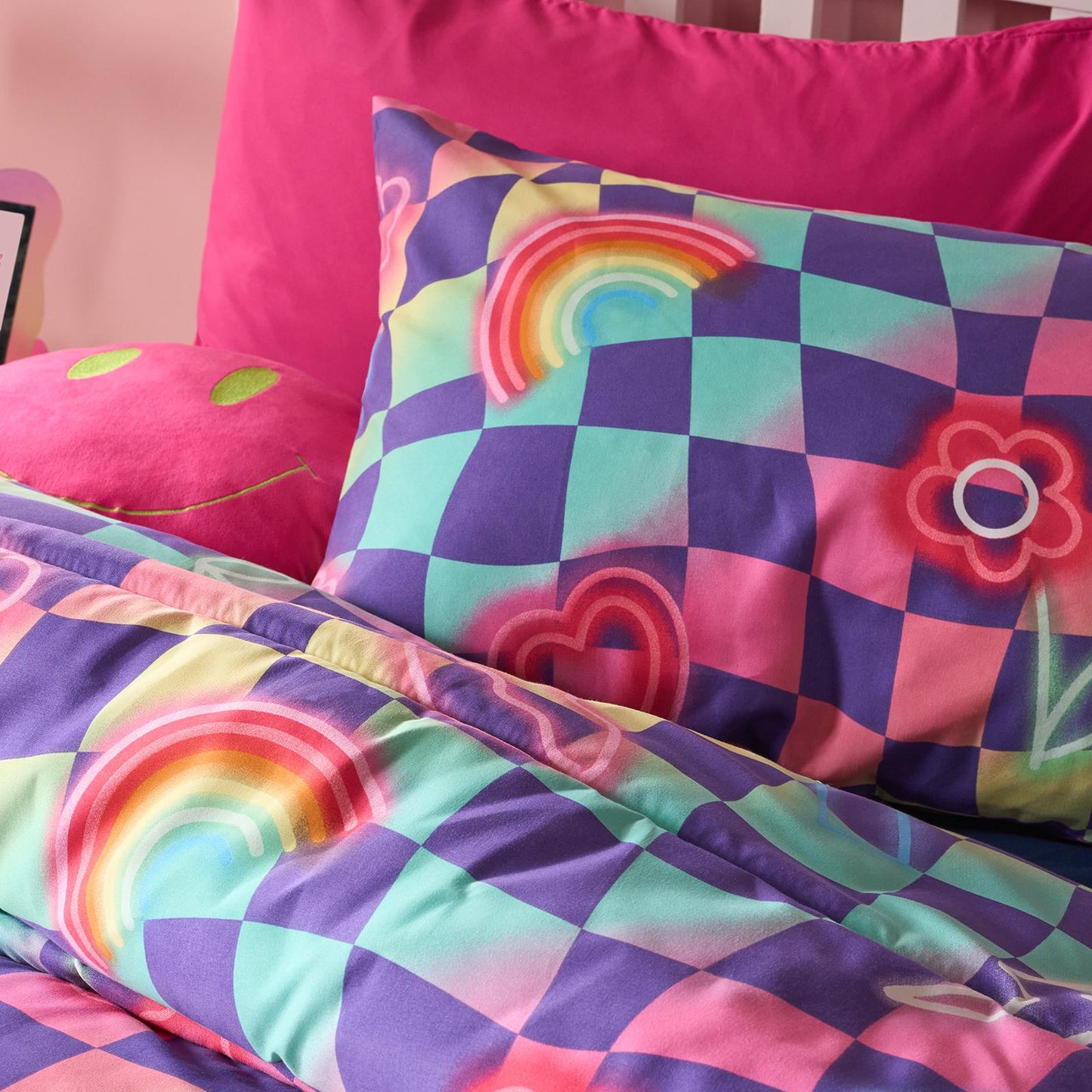 OHS Kids Checkerboard Bedding Set with Pillowcase Duvet Cover OR Coverless