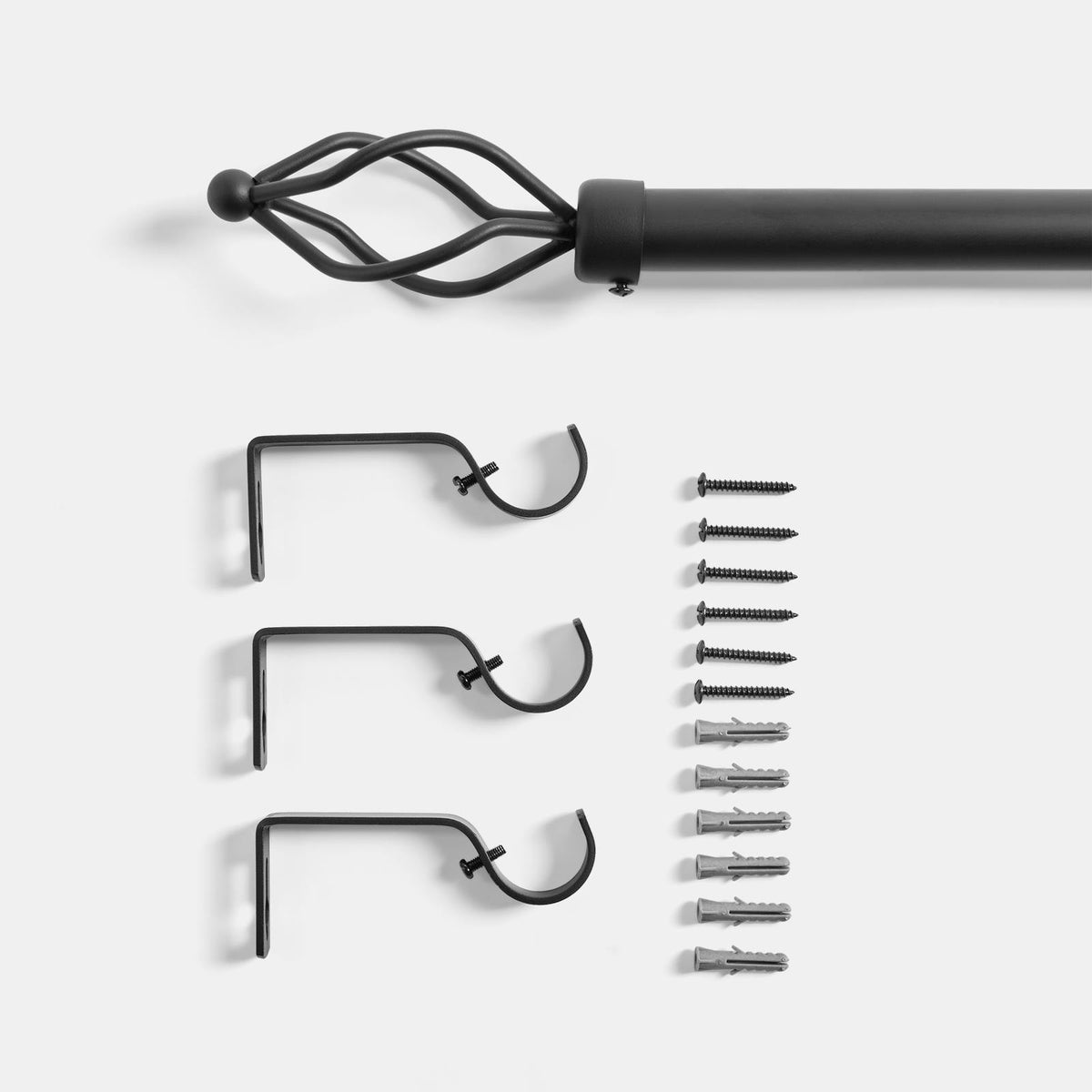 OHS 120-200cm Curtain Pole Extendable Metal 28mm Ball Trumpet Twist Finnials