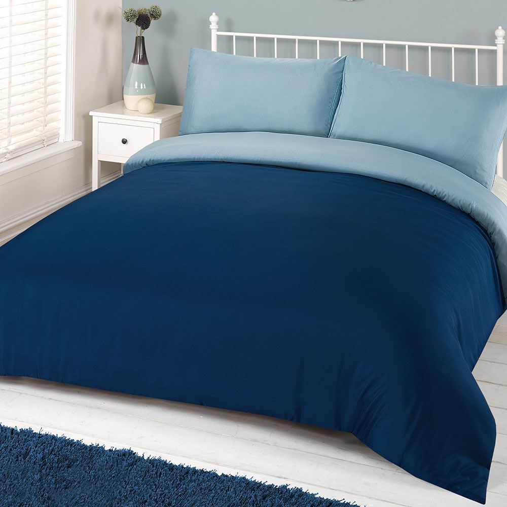 OHS Plain Duvet Cover & Pillowcase Reversible Bedding Set OR Fitted Sheet