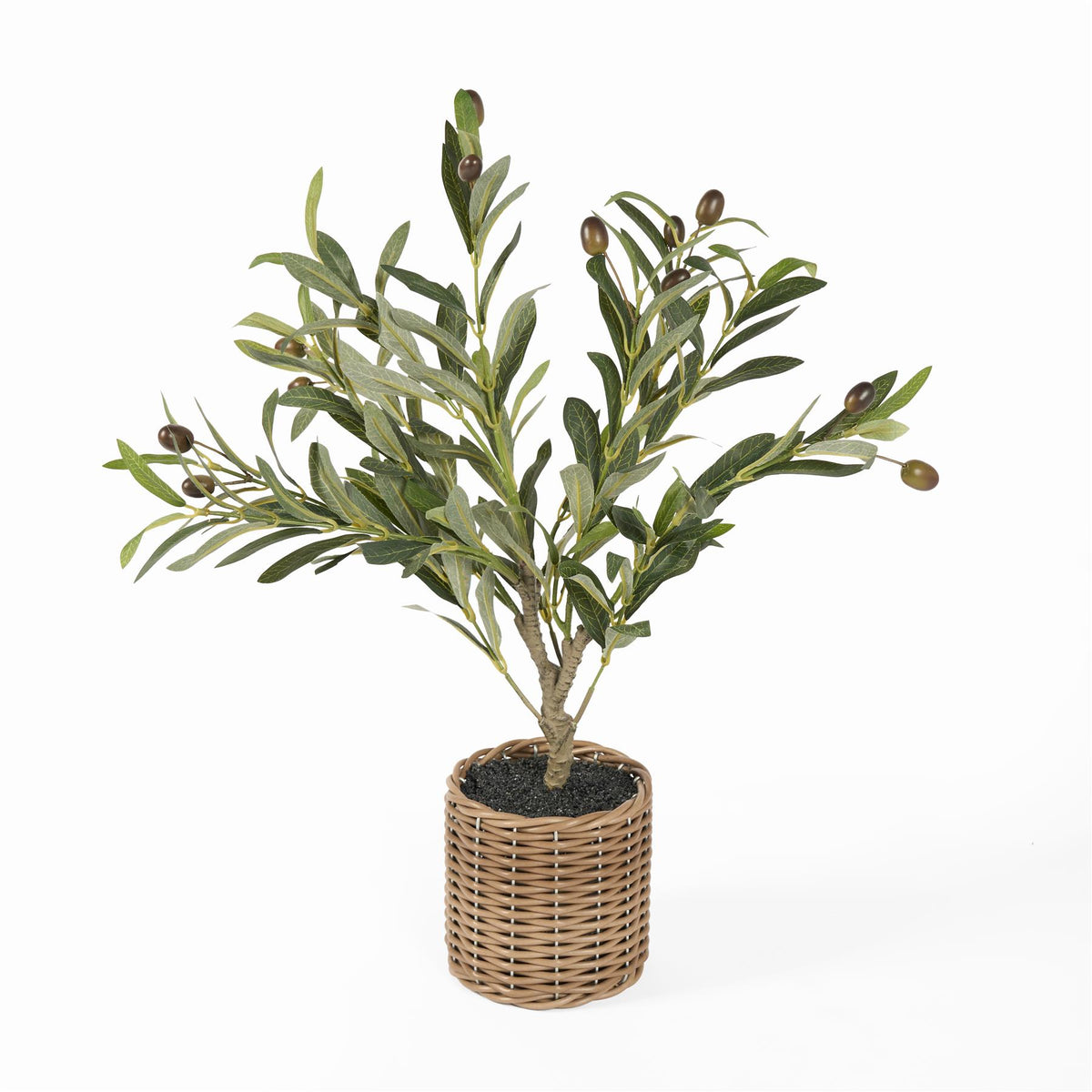 OHS Artificial Tree Plant Foliage in Basket Pot Palm Olive Leaves Tabletop Decor