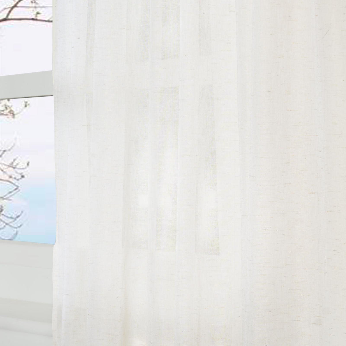 OHS Linen Look Voile Net Curtains 2 Panels Rod Slot Top Pair Home Set 55x87