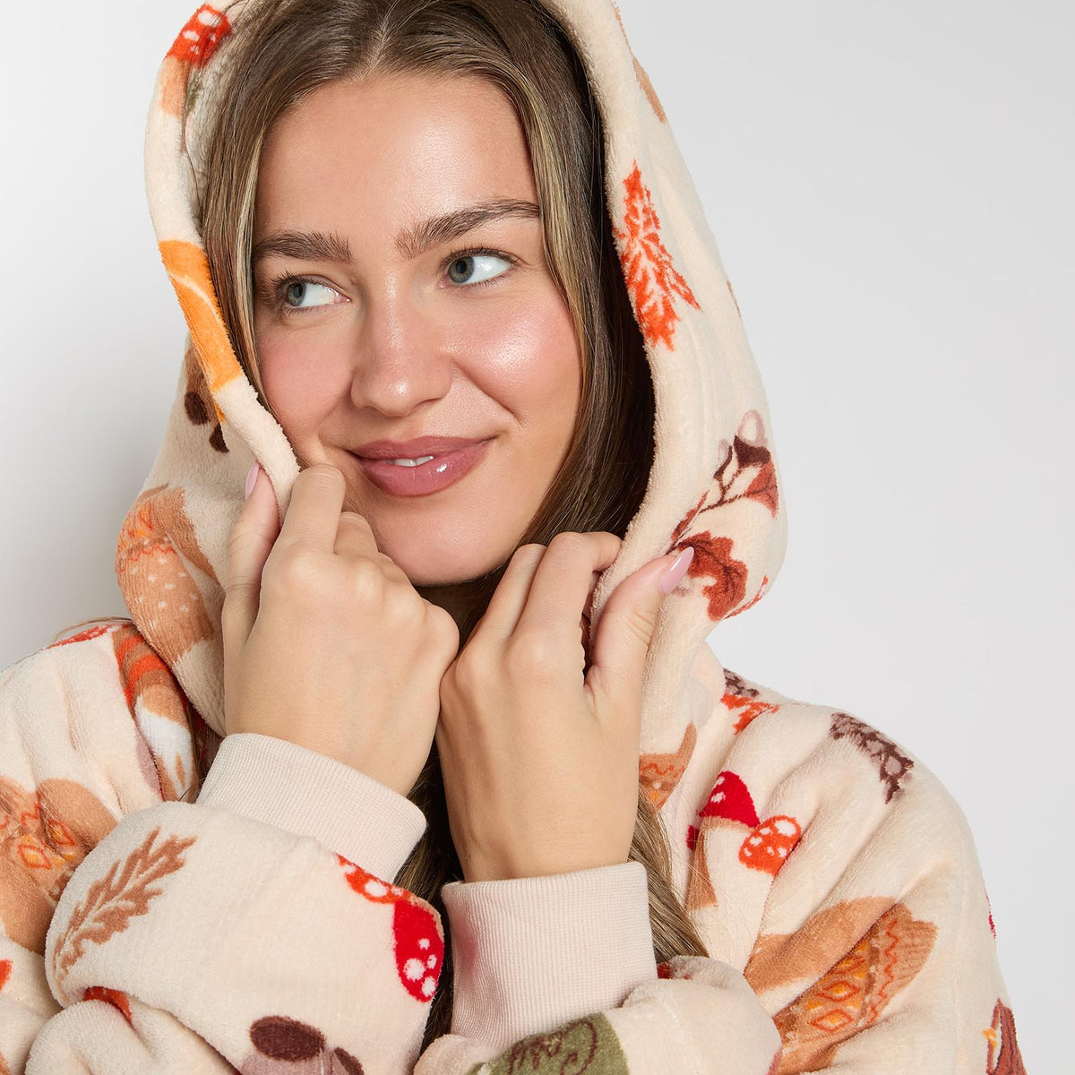 OHS Autumn Hoodie Blanket Pumpkin Prints Fleece Wearable Throw Sherpa