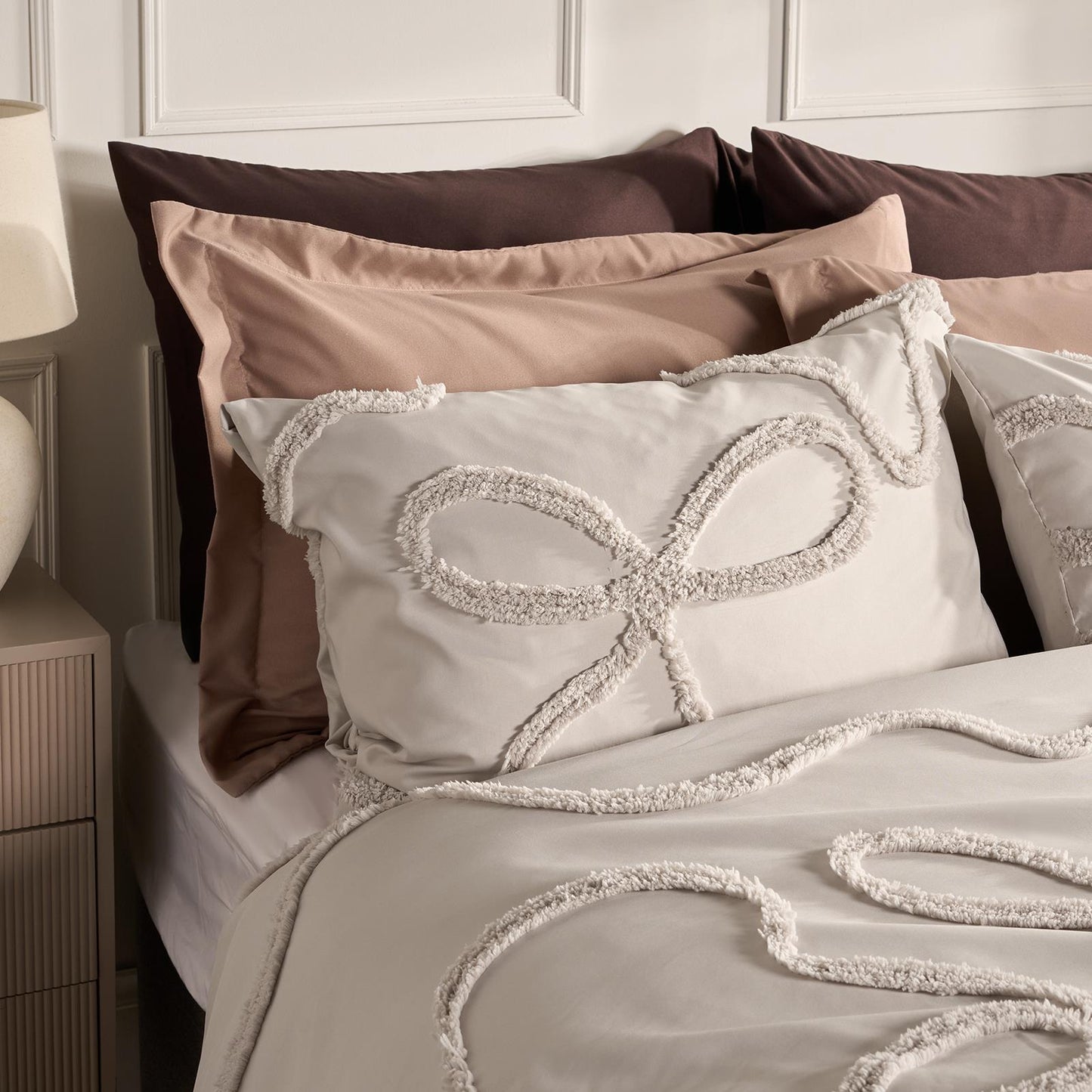 OHS Tufted Bow Bedding Set Soft Cosy Duvet Cover with Pillowcase