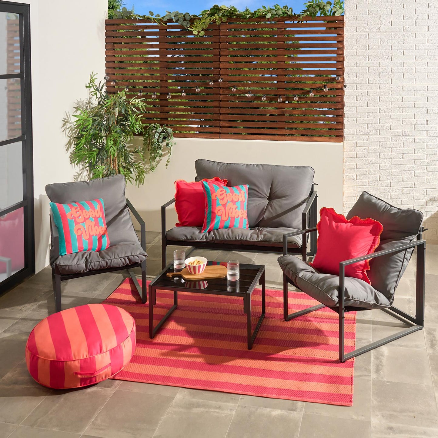 OHS Miami Table Chair Set 4PC Garden Patio Furniture Outdoor Metal Frame
