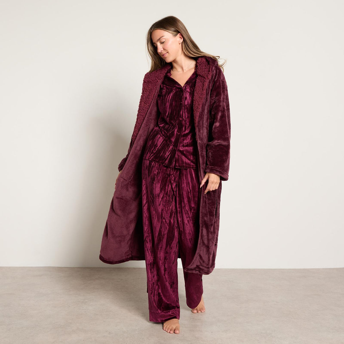 OHS Flannel Dressing Gown Soft Fleece Adults Unisex Thermal Winter Bathrobe