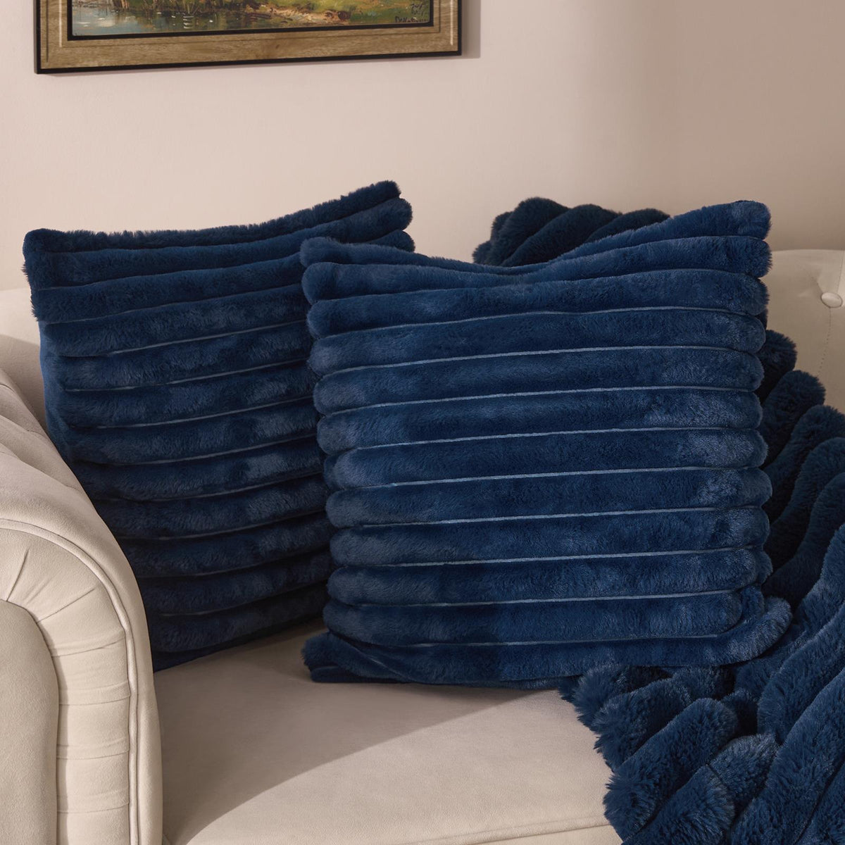 OHS Thick Rib Cushion Covers Faux Fur Soft Fleece Square Pillowcases Home Decor