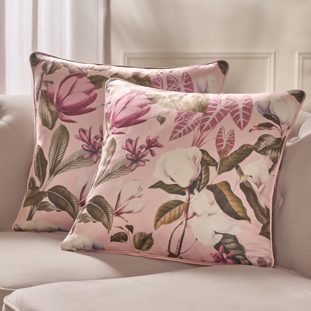 Floral Cushion Covers 2/4 Pack Sofa Couch Chair Filled Plump Seat Pads Decor Set